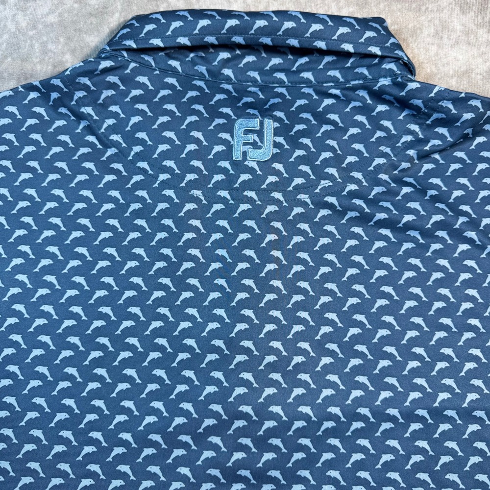FootJoy Mens XL Blue Dolphin Print Golf Polo Shirt Tetherow Logo Performance - Picture 9 of 10